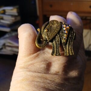 Antique Gold Elephant Ring with Colorful Accents